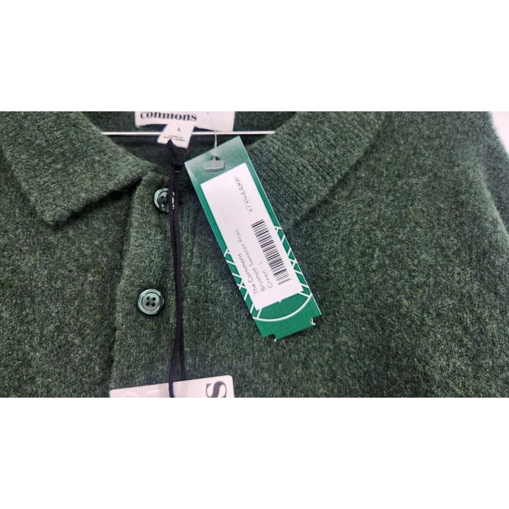 The Commons Men's Large Green Brushed Sweater Polo‎ NWT Wool Blend